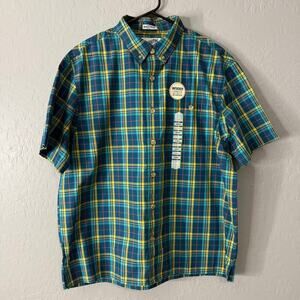 Duluth Men's BBQ Relaxed Fit Short Sleeve Shirt Plaid, Green Blue, L